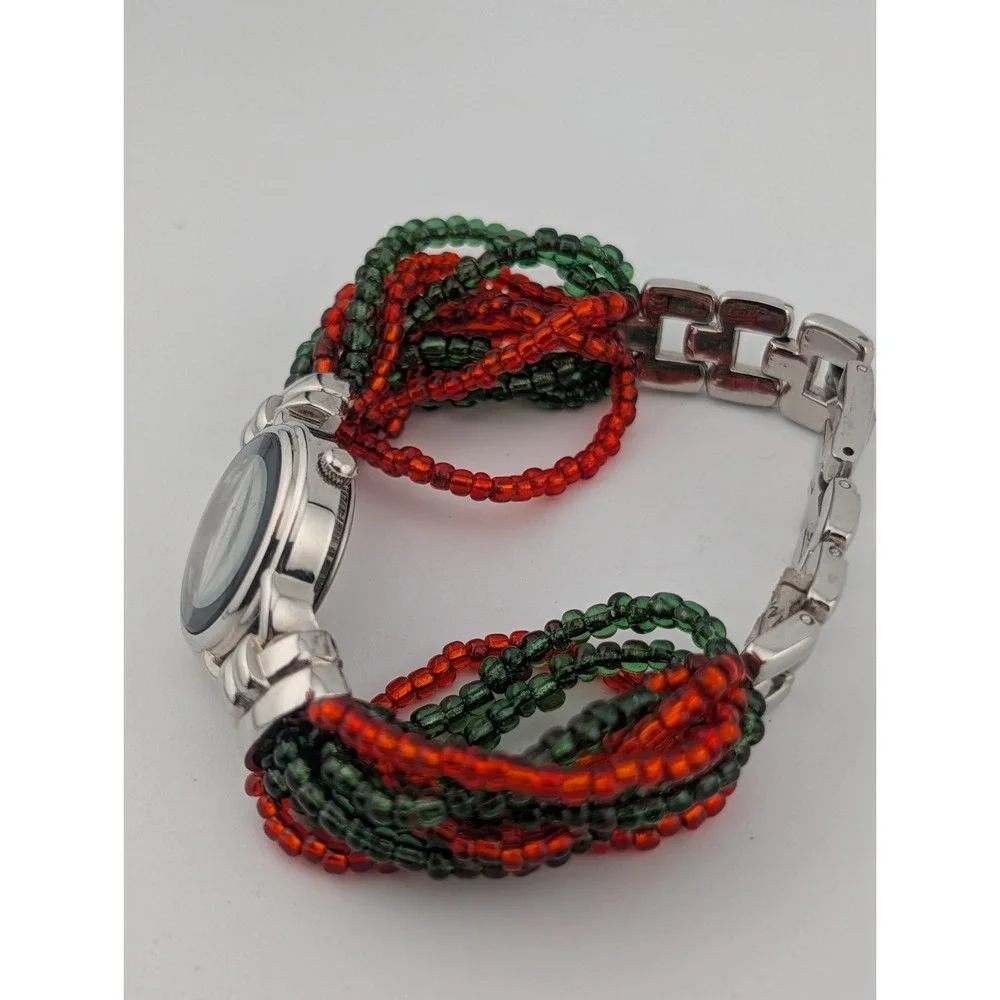 Geneva Santa Claus Beaded Band Watch Women‎ 24mm Case- New Battery